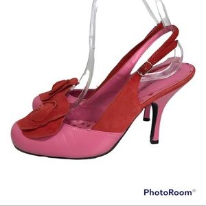 Chinese laundry - Pink Leather Slingbacks with Red Flower detail - 7.5